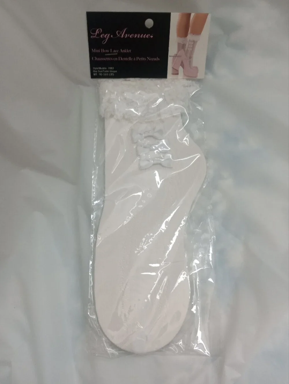 Leg Avenue  Shadow Lace Crew Socks White Lace Ruffled Ankle Socks